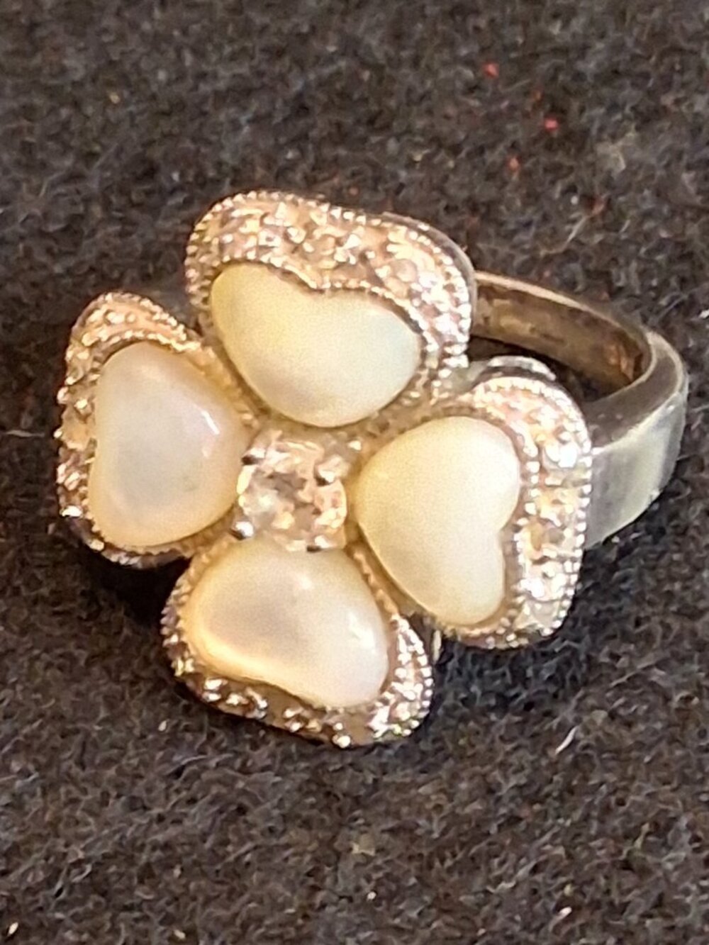 MOP Clover Four-Leaf Heart Flower Cluster Ring Sterling Silver 925 Size 7